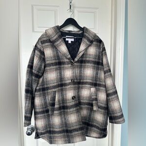 Plaid Button-Front Coat in Black and Cream